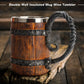 Viking Wood Style Beer Mug Simulation Wooden Barrel Beer Cup Double Wall Drinking Mug Metal Insulated 1PCS Bar Drinking