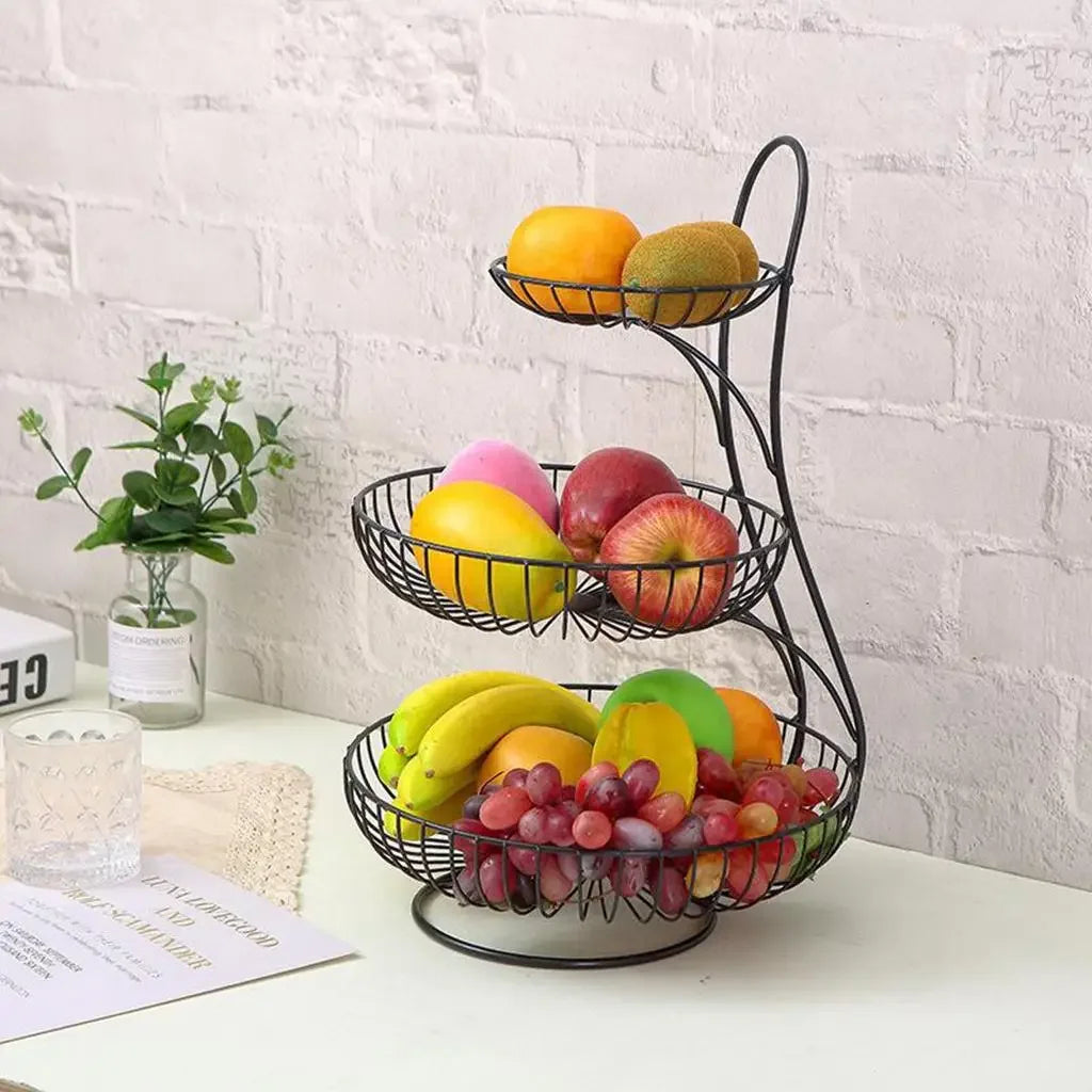 2/3-Tier Decorative Fruit Basket Vegetable Bread Holder  Organizer Wicker basket Foldable crate Picknick basket