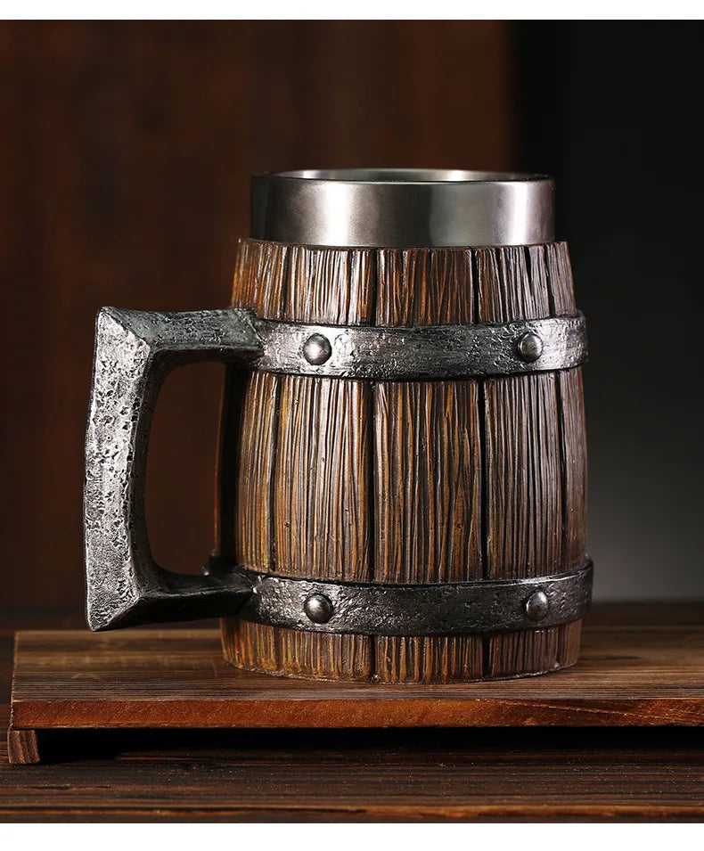 Hot-selling Wooden Barrel Beer mug , Large-capacity  Coffee mug Water bottle ,Handmade Oak with stainless steel