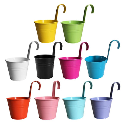 6/10Pcs Hanging Flower Pots Metal Hanging Planters Detachable Hook Iron Flower Bucket with Drainage Hole for Home Garden Decor