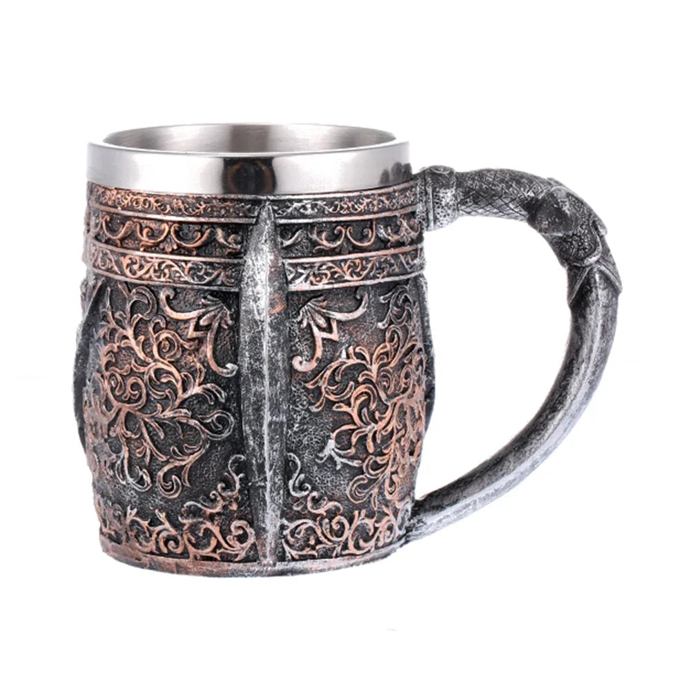 Viking Wood Style Beer Mug Simulation Wooden Barrel Beer Cup Double Wall Drinking Mug Metal Insulated 1PCS Bar Drinking