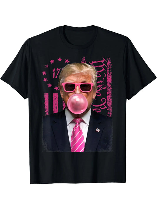 Funny Trump Bubble Gum Pink USA Flag T-Shirt, 180g