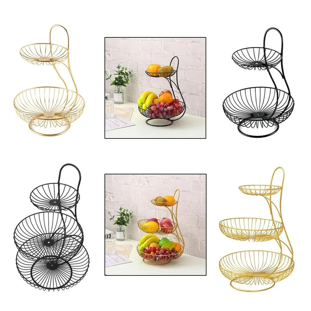 2/3-Tier Decorative Fruit Basket Vegetable Bread Holder  Organizer Wicker basket Foldable crate Picknick basket