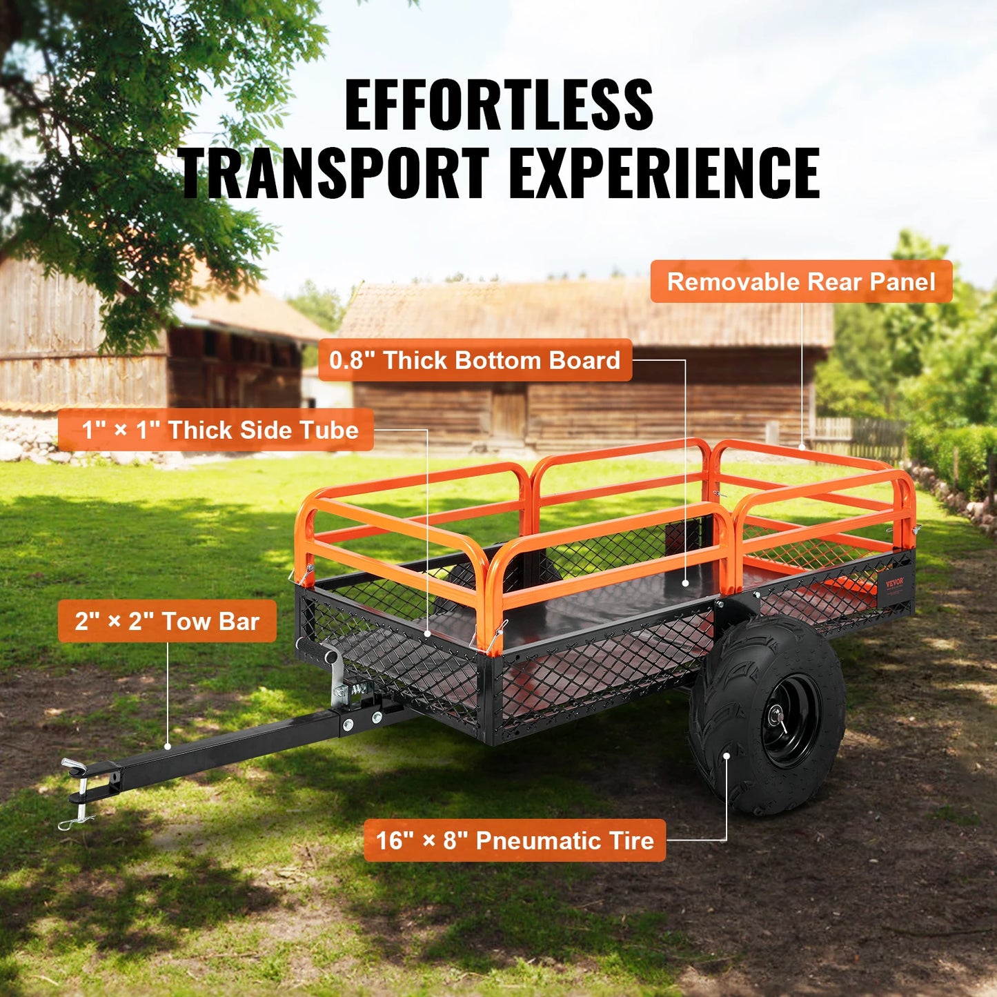 Heavy Duty Steel ATV Dump Trailer Tow Behind Dump Cart Garden Trailer with Removable Sides and Tires for Mowers Tractors