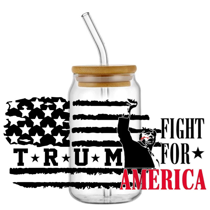 U.S. President Donald Trump Pattern UV DTF Transfer Sticker For 16OZ Glass Cup UV Dtf Wraps DIY Waterproof Transfers