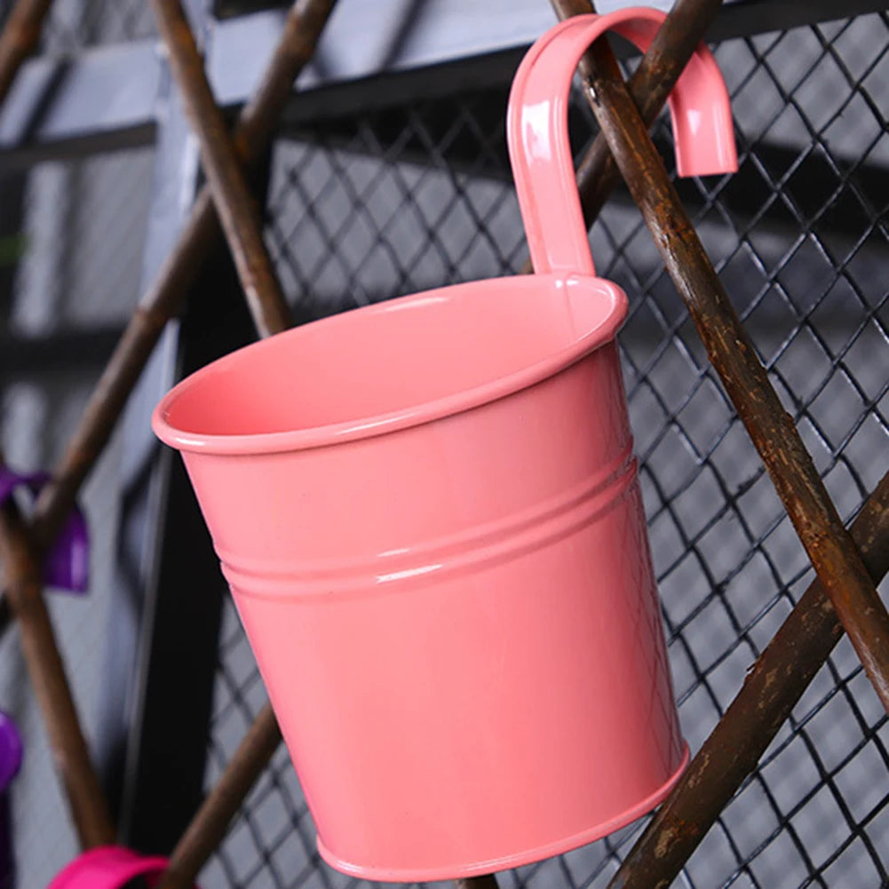 6/10Pcs Hanging Flower Pots Metal Hanging Planters Detachable Hook Iron Flower Bucket with Drainage Hole for Home Garden Decor