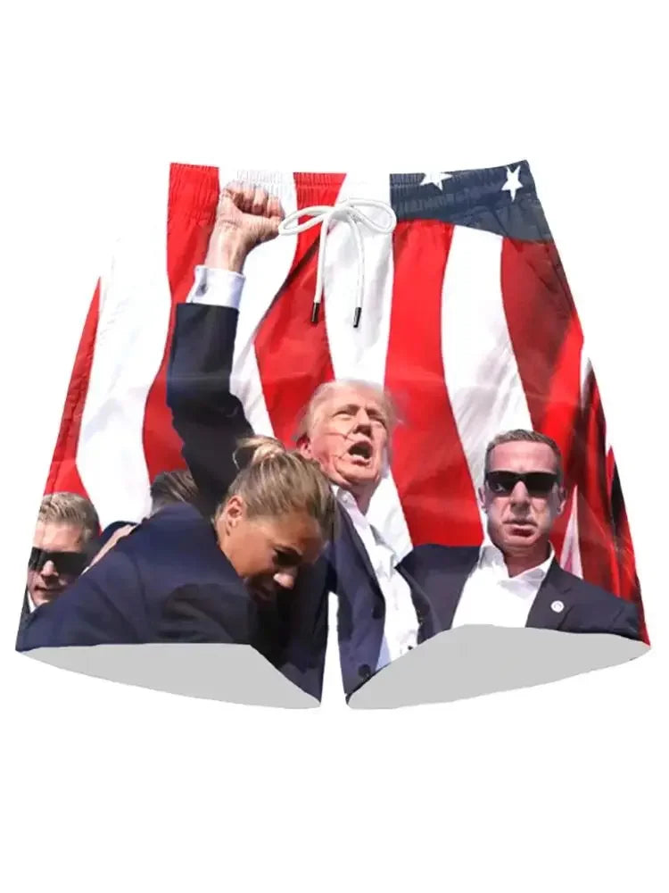 2024 American Flag Donald Trump shorts Trump Election shooting picture Print Return Shorts Boys Beach Pants Small-6XL