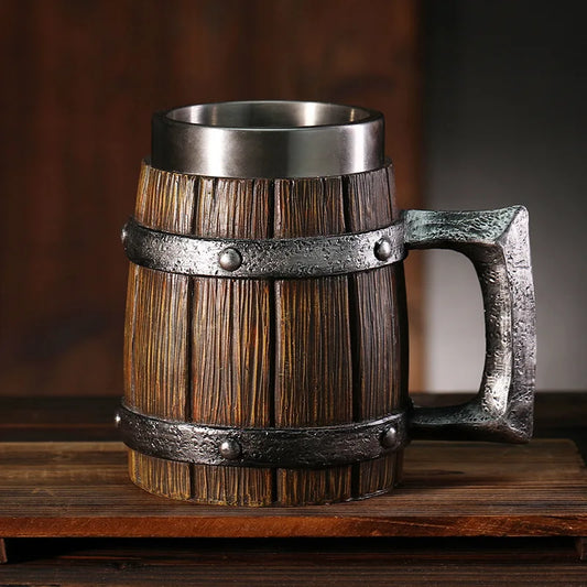 Hot-selling Wooden Barrel Beer mug , Large-capacity  Coffee mug Water bottle ,Handmade Oak with stainless steel