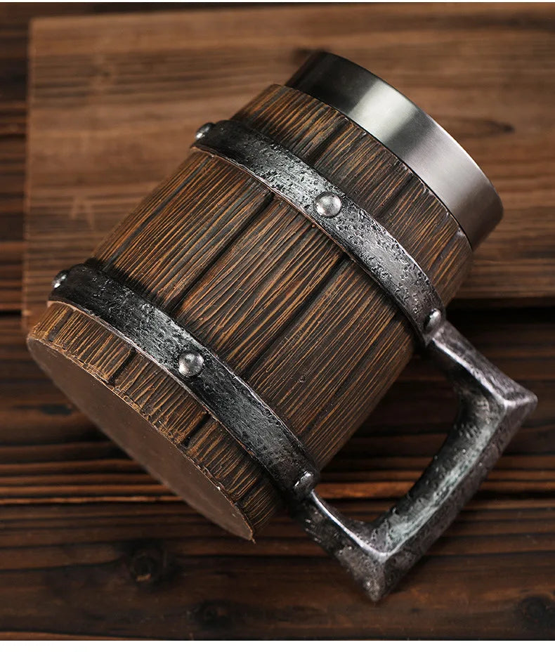 Hot-selling Wooden Barrel Beer mug , Large-capacity  Coffee mug Water bottle ,Handmade Oak with stainless steel