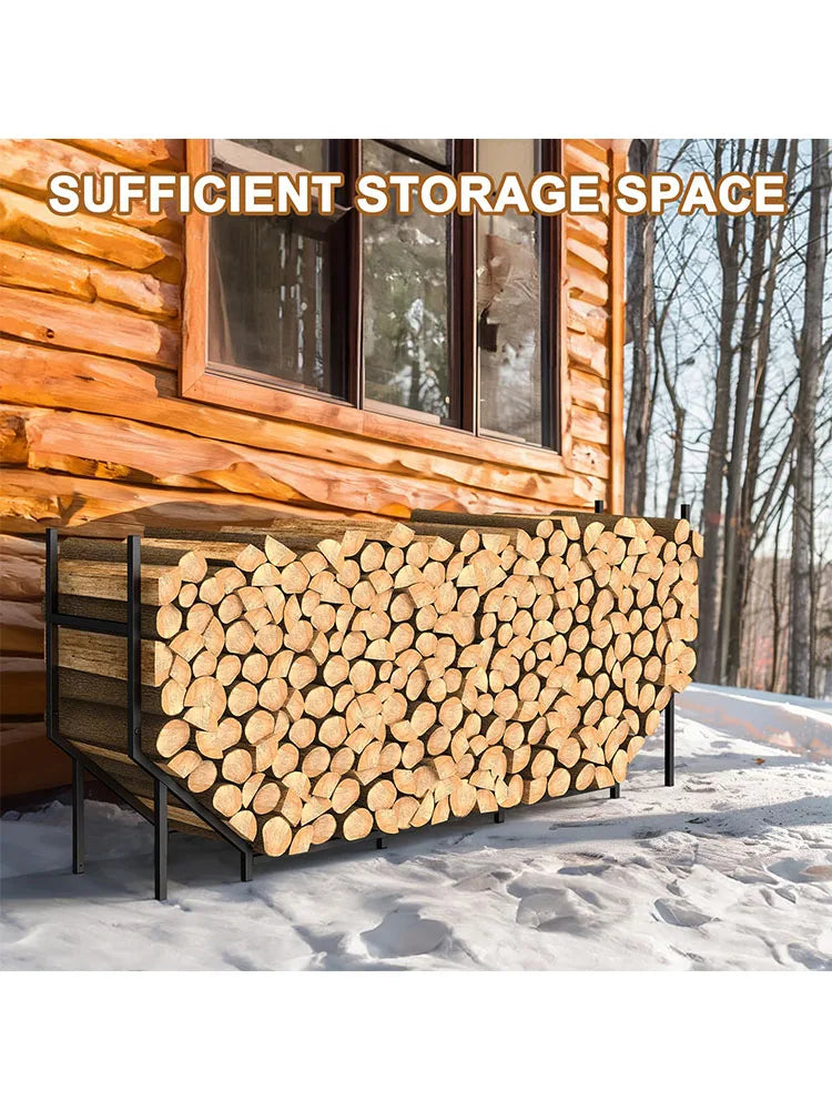 5.9ft Outdoor Indoor Heavy Duty Metal Firewood Rack Holder,Adjustable Stacker Fireplace Organizer Log Storage All Seasons  ﻿