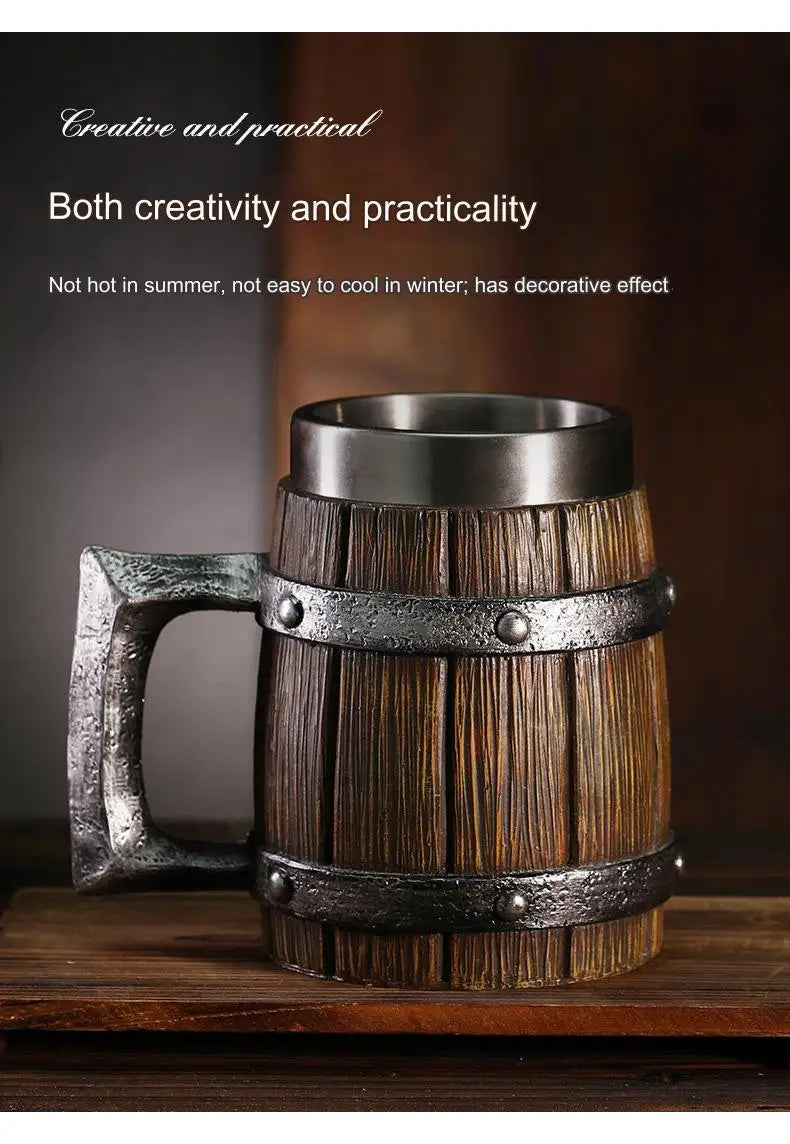 Hot-selling Wooden Barrel Beer mug , Large-capacity  Coffee mug Water bottle ,Handmade Oak with stainless steel