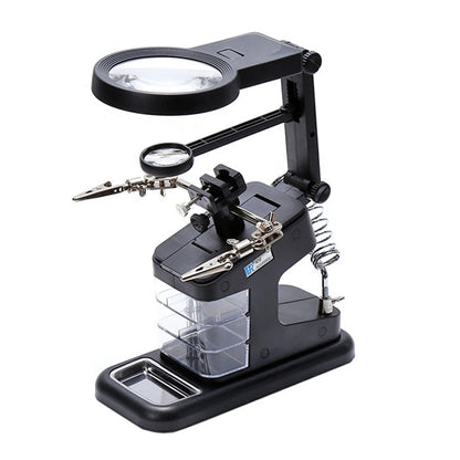 Desktop Welding Magnifier 10 LED Light 3X/4.5X/25X Magnifying Glass with Alligator Clip Loupe Third Hand Soldering Repair Tool