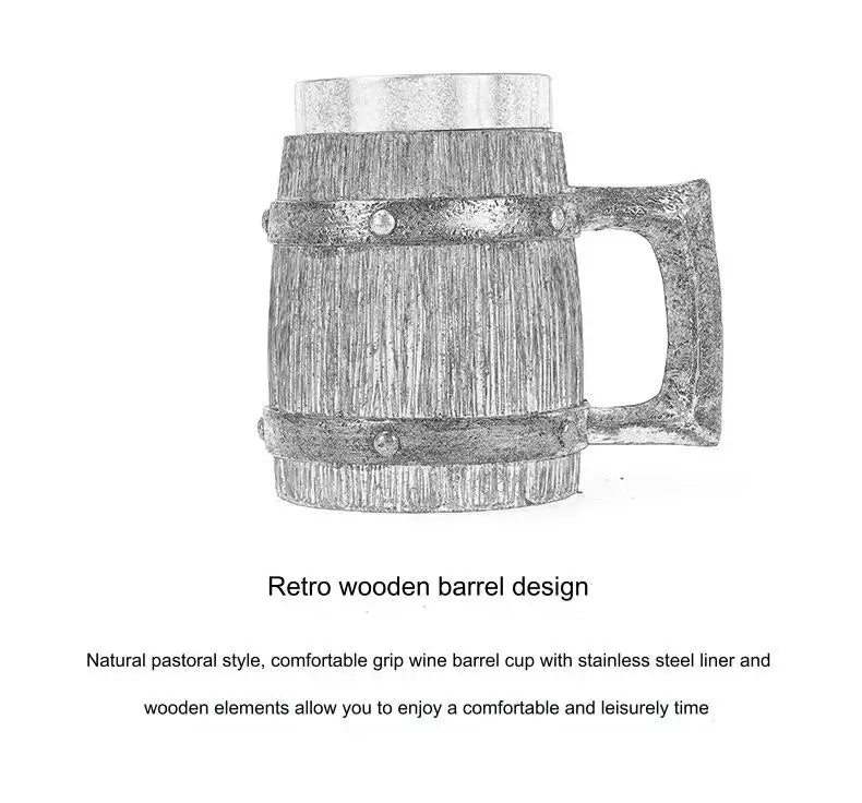 Hot-selling Wooden Barrel Beer mug , Large-capacity  Coffee mug Water bottle ,Handmade Oak with stainless steel