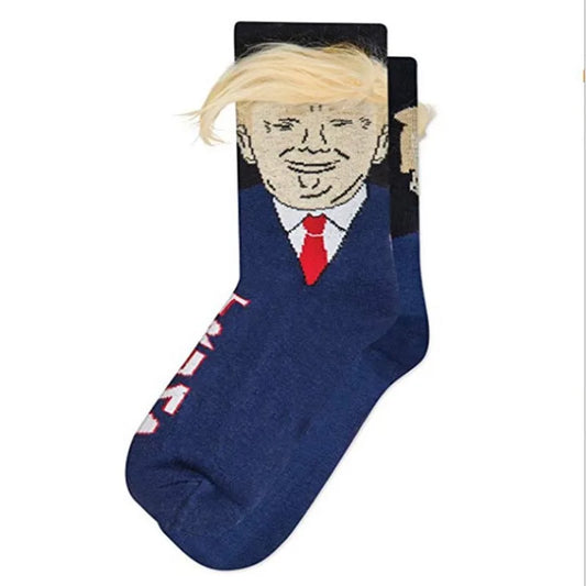 2024 President Donald Trump Spoof Funny Socks Men Women Character Abstract 3D Fake Hair Trump Crew Sokken Homme