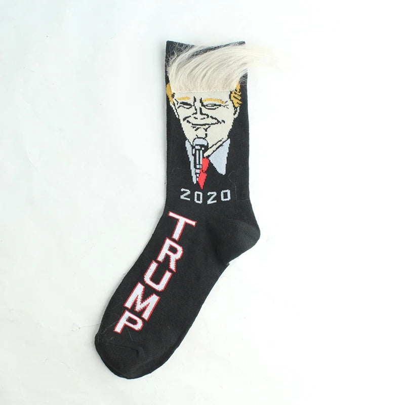 2024 President Donald Trump Spoof Funny Socks Men Women Character Abstract 3D Fake Hair Trump Crew Sokken Homme