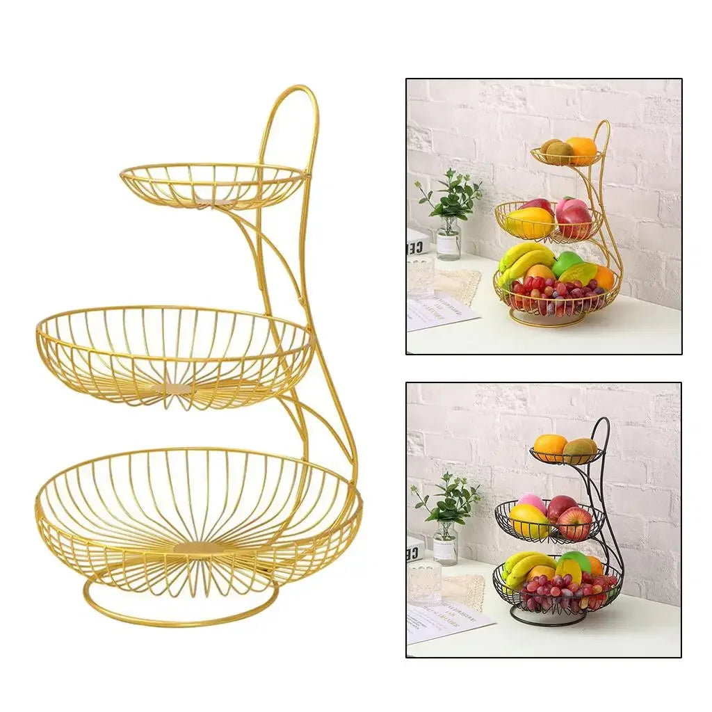 2/3-Tier Decorative Fruit Basket Vegetable Bread Holder  Organizer Wicker basket Foldable crate Picknick basket
