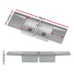 Stainless steel kitchen sink with dimensions marked on a white background