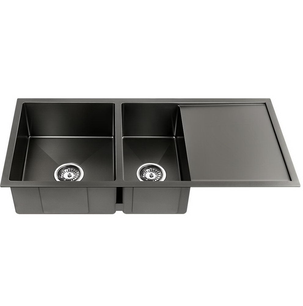 Kitchen Sink 100X45CM Stainless Steel Basin Double Bowl Black