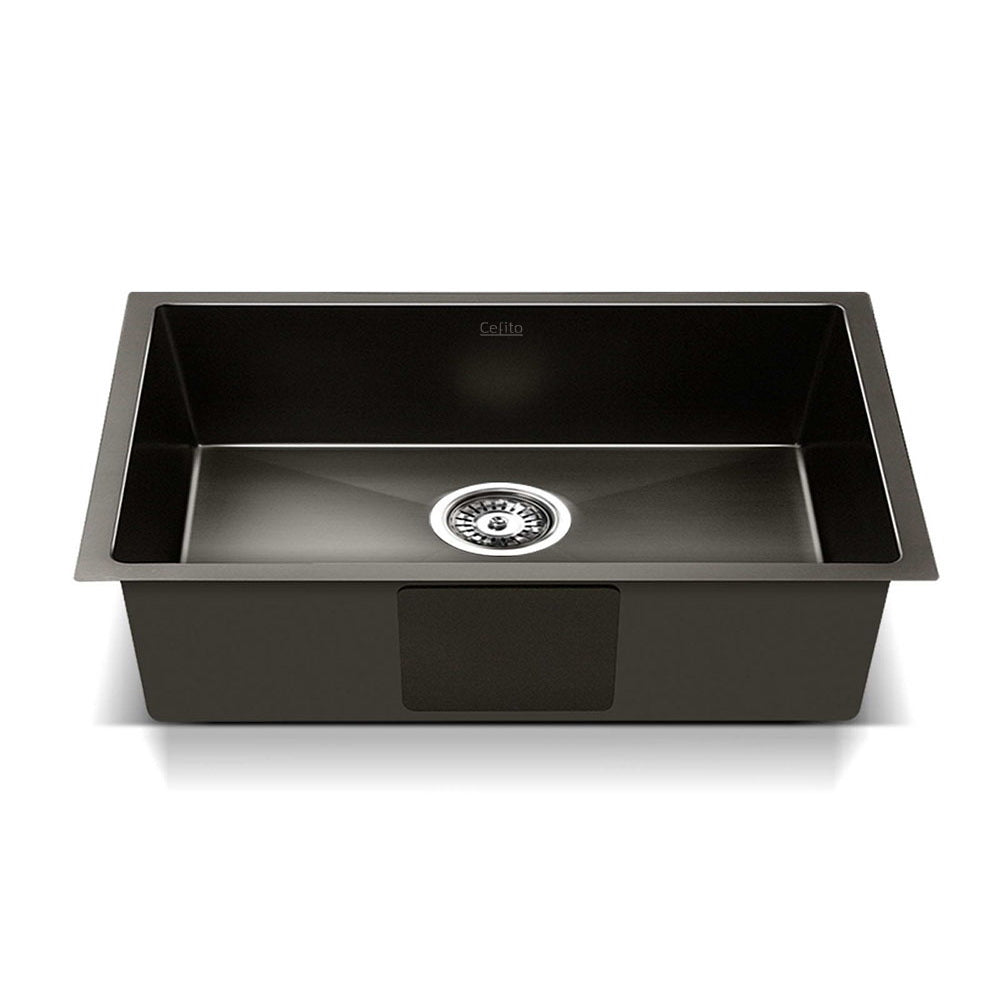 Kitchen Sink 45X30CM Stainless Steel Basin Single Bowl Laundry Black