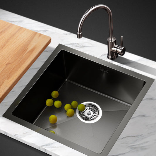 Kitchen Sink 44X44CM Stainless Steel Basin Single Bowl Black