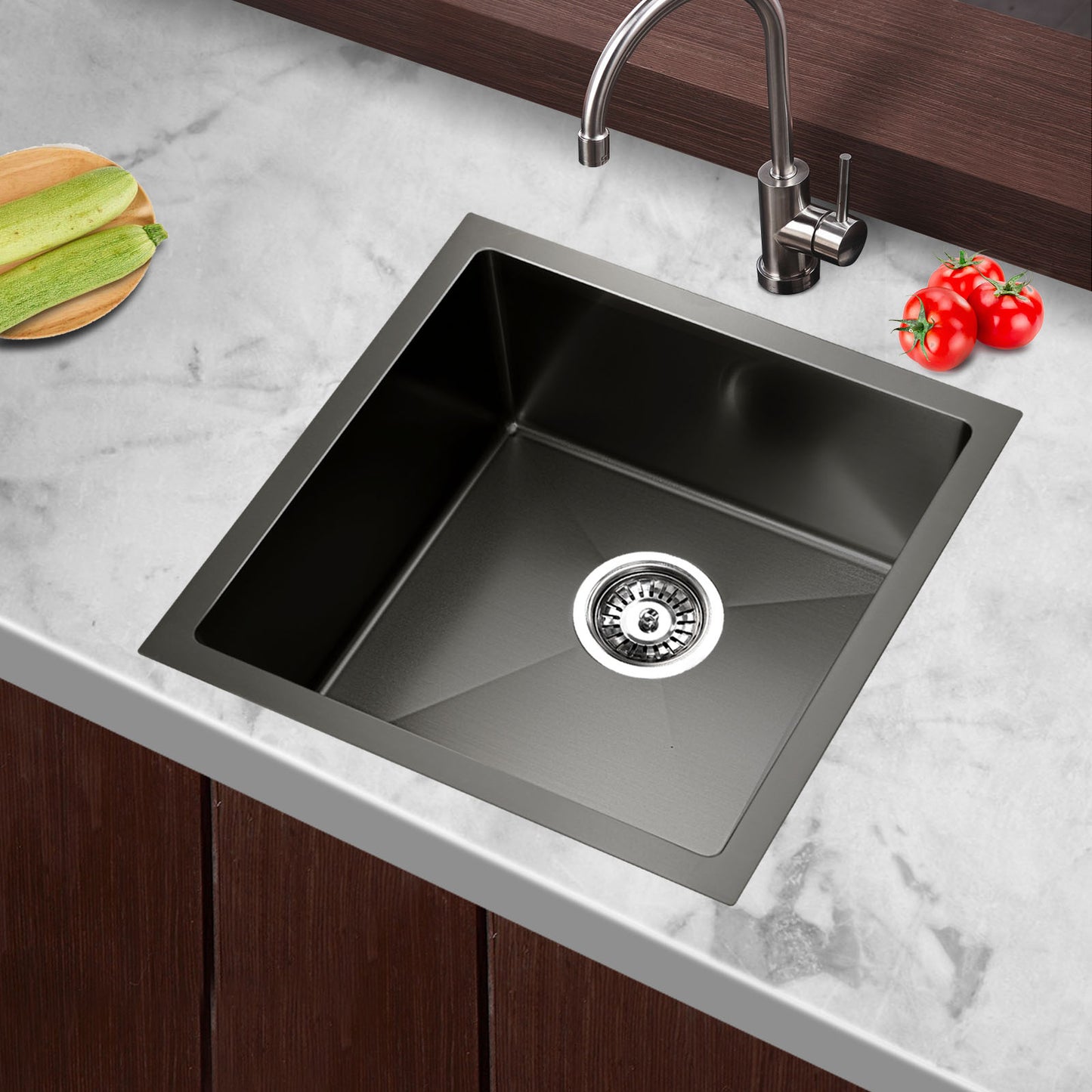 Kitchen Sink 44X44CM Stainless Steel Basin Single Bowl Black