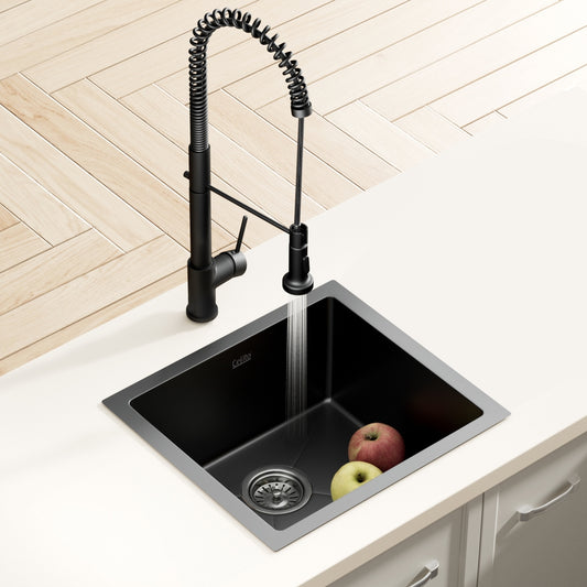 Stainless Steel Sink 51x45CM With Pull Out Mixer Tap Kitchen Single Bowl Black