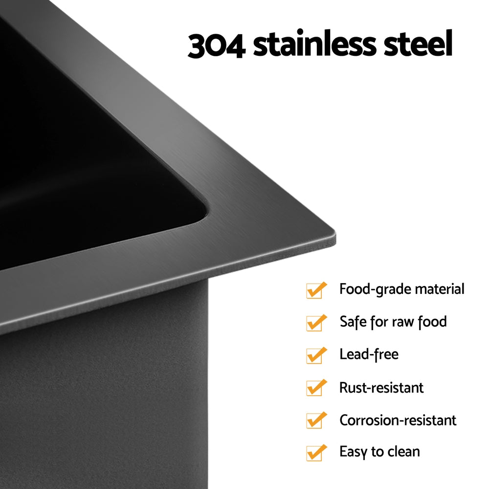 Stainless Steel Sink 70x45CM With Pull Out Mixer Tap Kitchen Basin Single Bowl Black