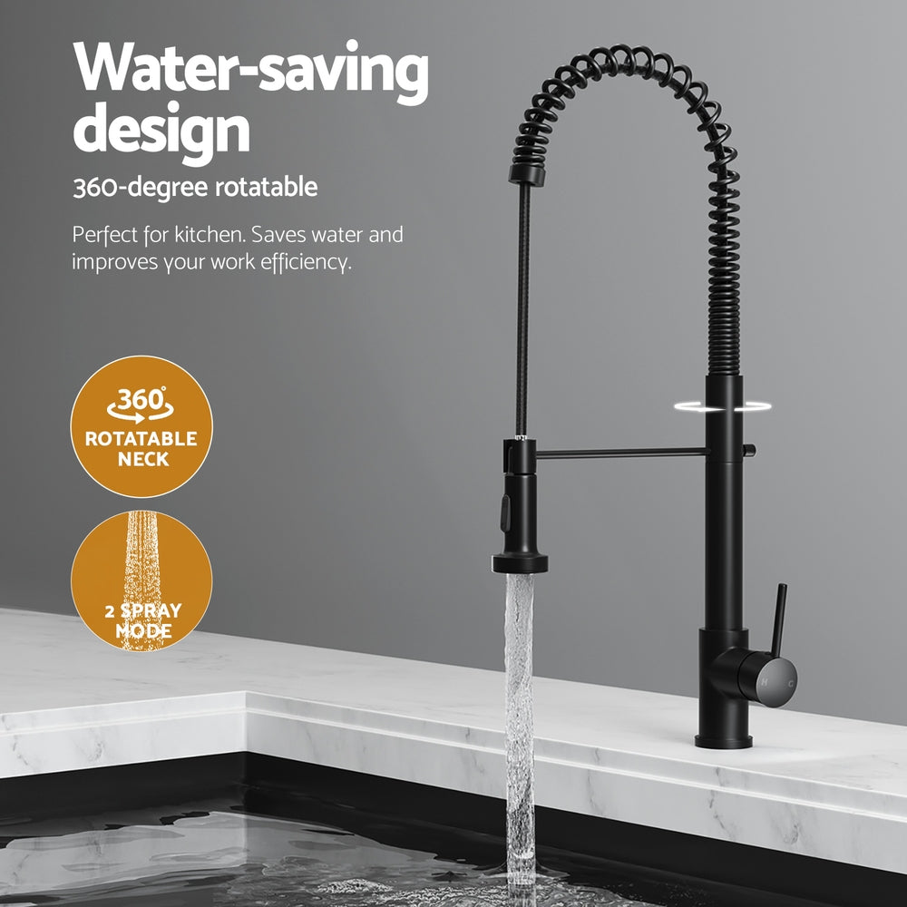 Stainless Steel Sink 70x45CM With Pull Out Mixer Tap Kitchen Basin Single Bowl Black
