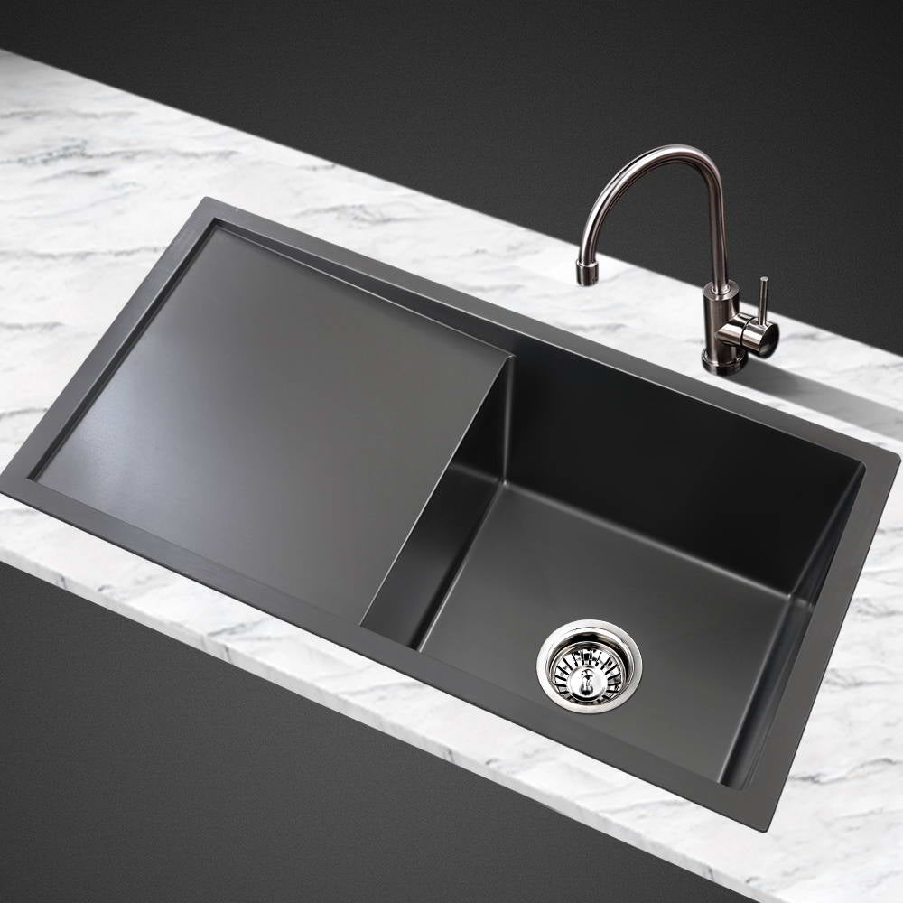 Kitchen Sink 75X45CM Stainless Steel Basin Single Bowl Black