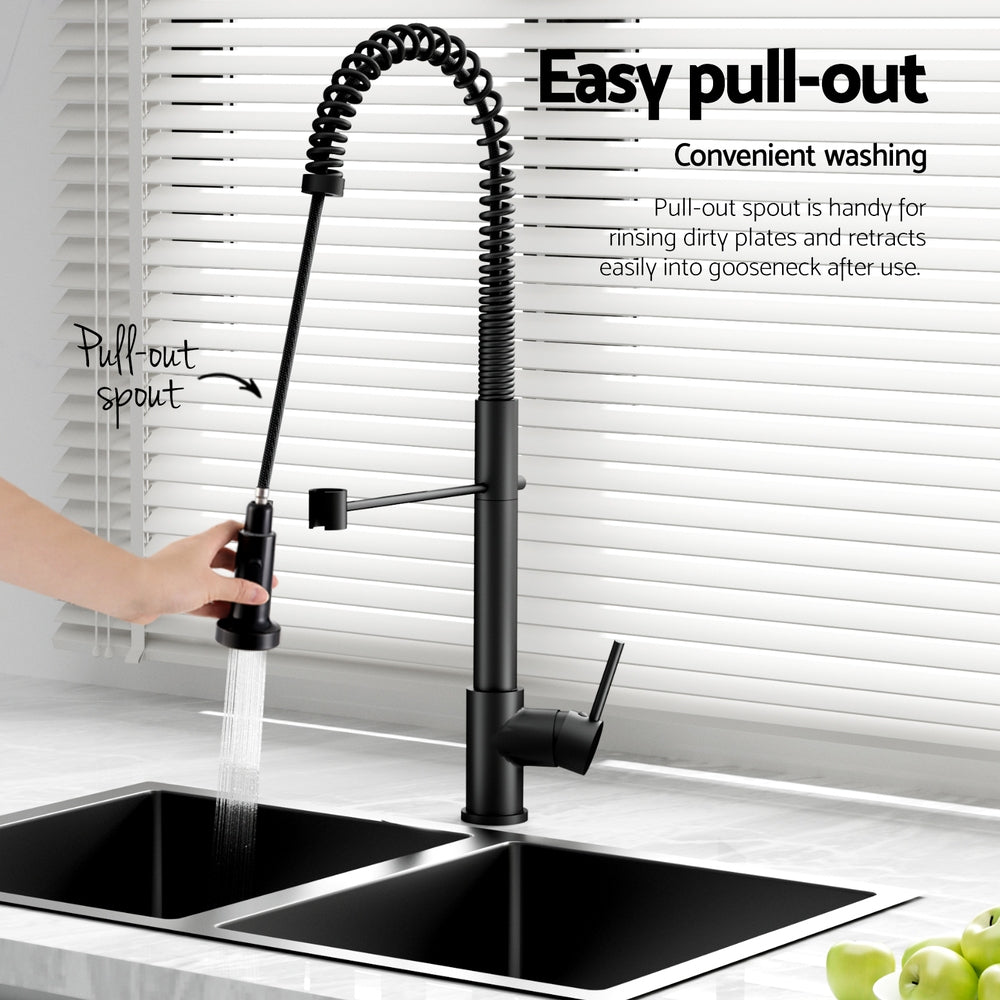 Stainless Steel Sink 77x45CM With Pull Out Mixer Tap Kitchen Double Bowl Black