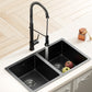 Stainless Steel Sink 77x45CM With Pull Out Mixer Tap Kitchen Double Bowl Black