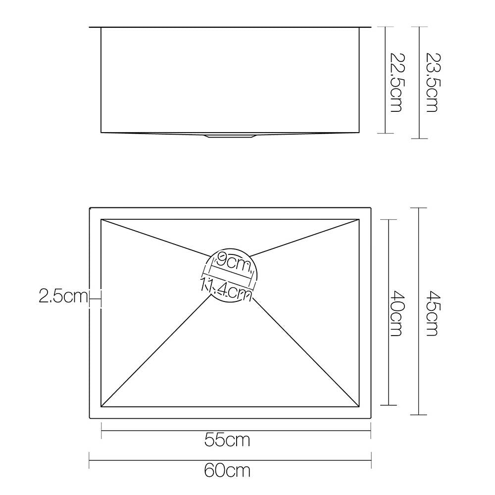 Kitchen Sink 60X45CM Stainless Steel Basin Single Bowl Black
