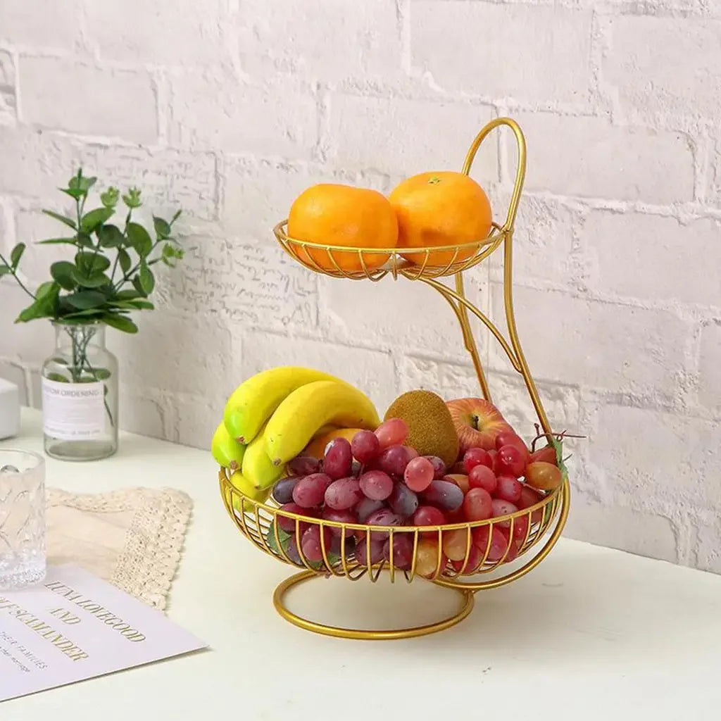 2/3-Tier Decorative Fruit Basket Vegetable Bread Holder  Organizer Wicker basket Foldable crate Picknick basket