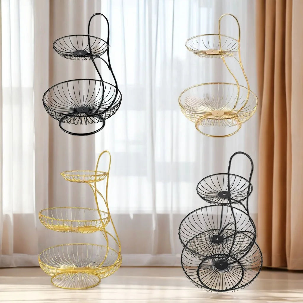 2/3-Tier Decorative Fruit Basket Vegetable Bread Holder  Organizer Wicker basket Foldable crate Picknick basket