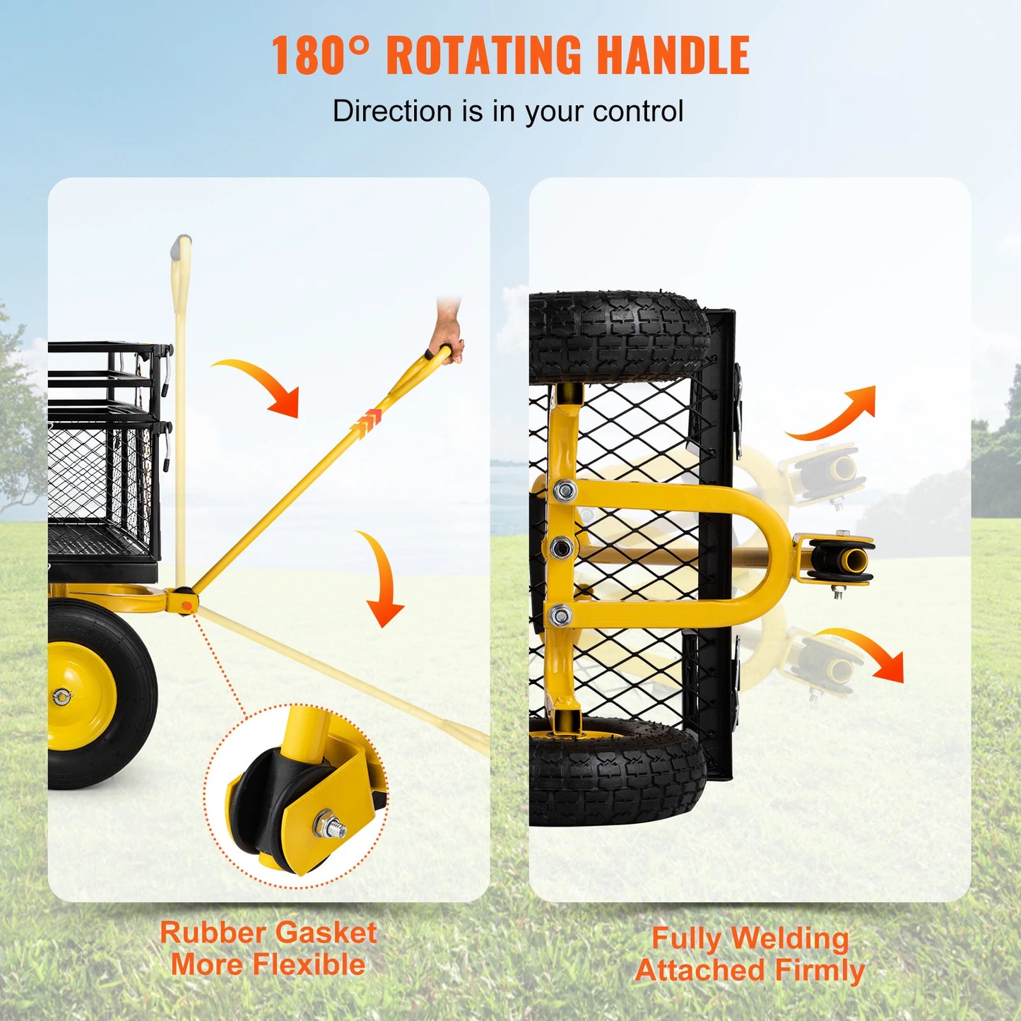 Steel Garden Cart Heavy Duty 500/900/1200/1400lbs Capacity with Removable Mesh Sides to Convert into Flatbed Metal Wagon