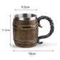 Viking Wood Style Beer Mug Simulation Wooden Barrel Beer Cup Double Wall Drinking Mug Metal Insulated 1PCS Bar Drinking