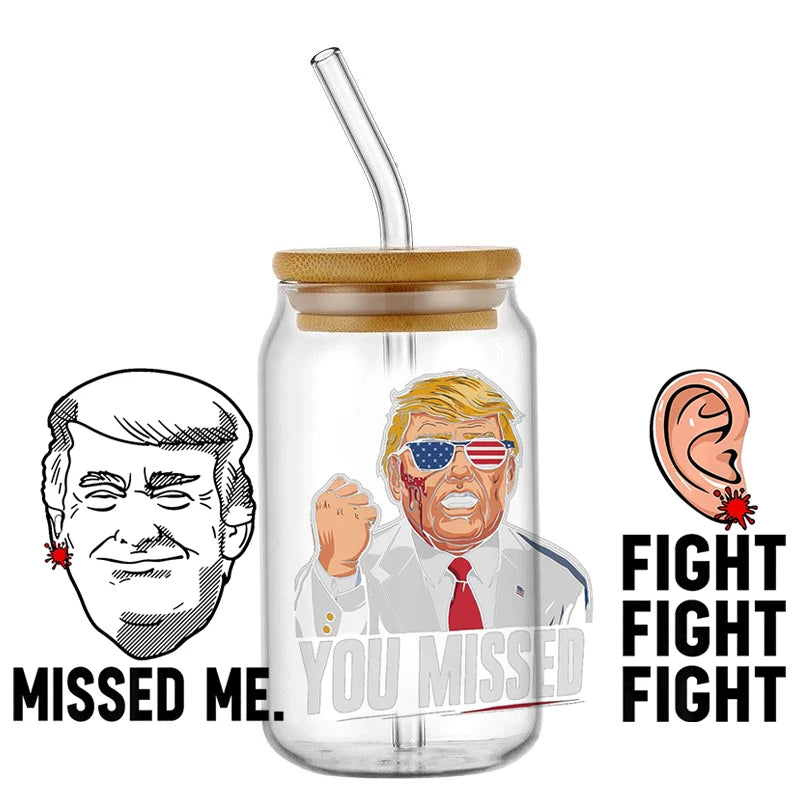 U.S. President Donald Trump Pattern UV DTF Transfer Sticker For 16OZ Glass Cup UV Dtf Wraps DIY Waterproof Transfers