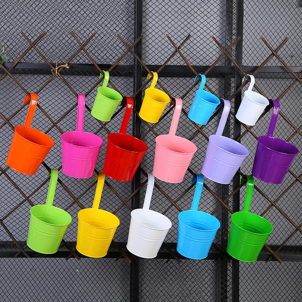 6/10Pcs Hanging Flower Pots Metal Hanging Planters Detachable Hook Iron Flower Bucket with Drainage Hole for Home Garden Decor