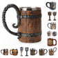 Viking Wood Style Beer Mug Simulation Wooden Barrel Beer Cup Double Wall Drinking Mug Metal Insulated 1PCS Bar Drinking