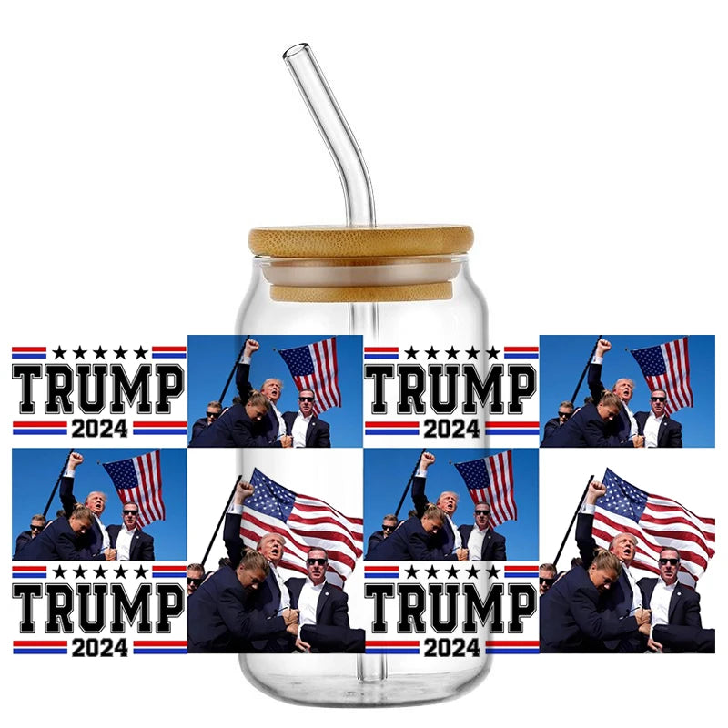 U.S. President Donald Trump Pattern UV DTF Transfer Sticker For 16OZ Glass Cup UV Dtf Wraps DIY Waterproof Transfers