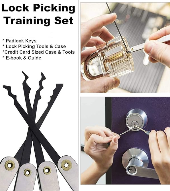 Locksmith Hand Tools  Set Transparent Visible Cutaway Practice Padlock With Broken Key Removing Hooks 15pcs set