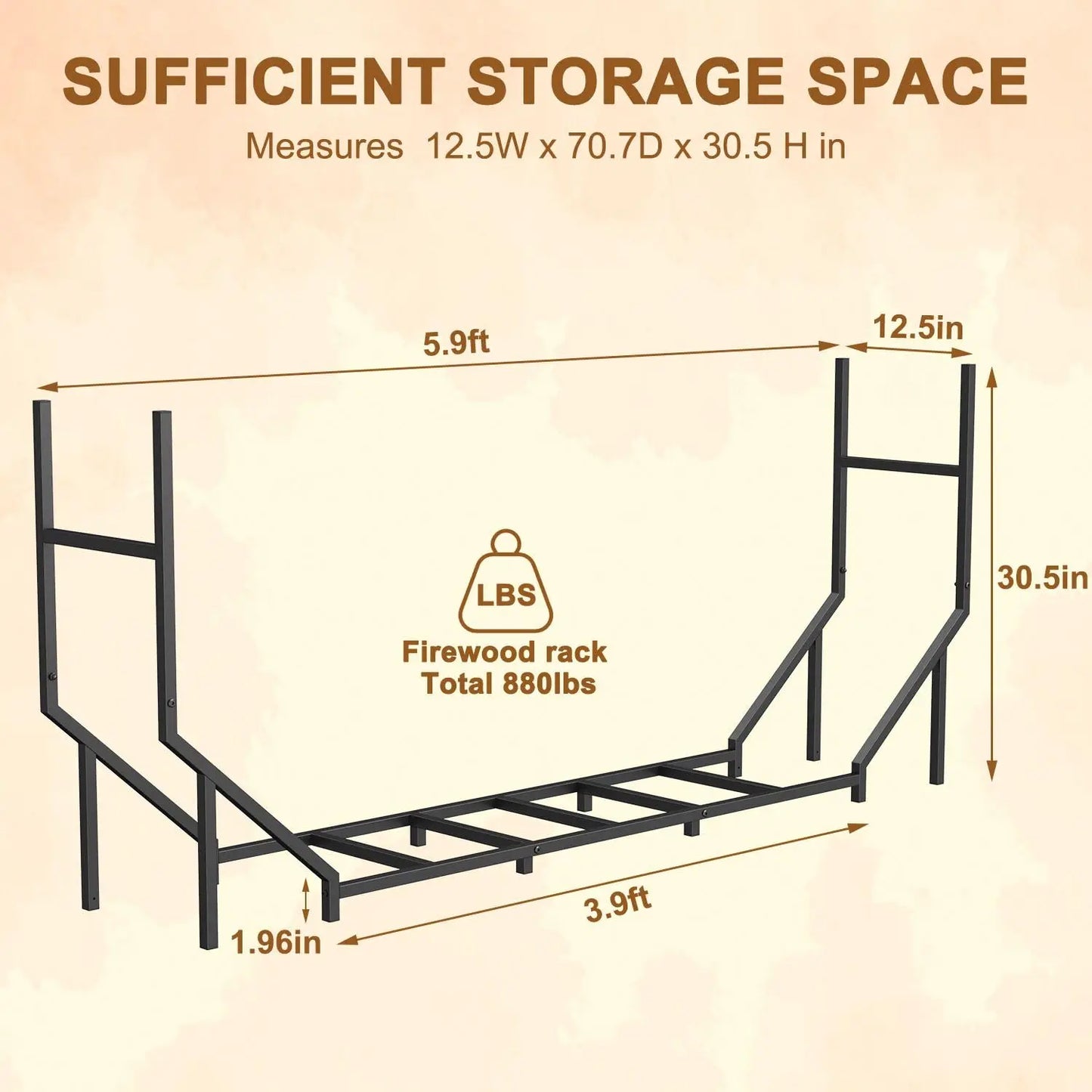 5.9ft Outdoor Indoor Heavy Duty Metal Firewood Rack Holder,Adjustable Stacker Fireplace Organizer Log Storage All Seasons  ﻿