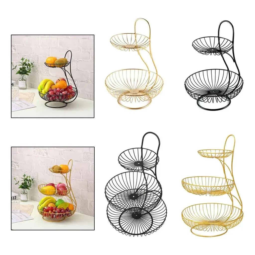 2/3-Tier Decorative Fruit Basket Vegetable Bread Holder  Organizer Wicker basket Foldable crate Picknick basket