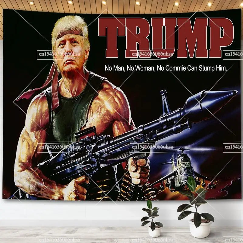 Donald Trump Rambo Bazooka Flag Wall Hanging Tapestry No Man No Woman Aesthetic Room Decor Party Backdrop Home Decoration