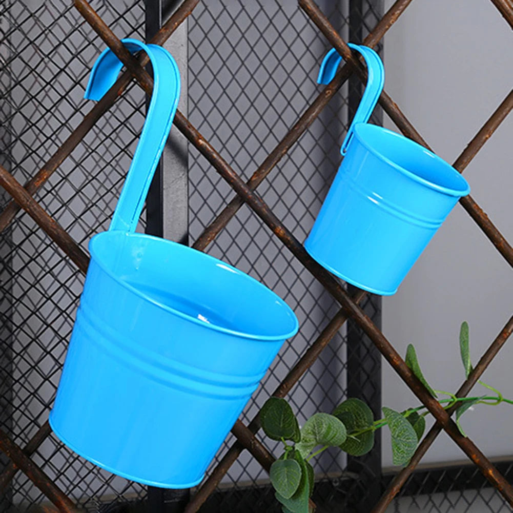 6/10Pcs Hanging Flower Pots Metal Hanging Planters Detachable Hook Iron Flower Bucket with Drainage Hole for Home Garden Decor