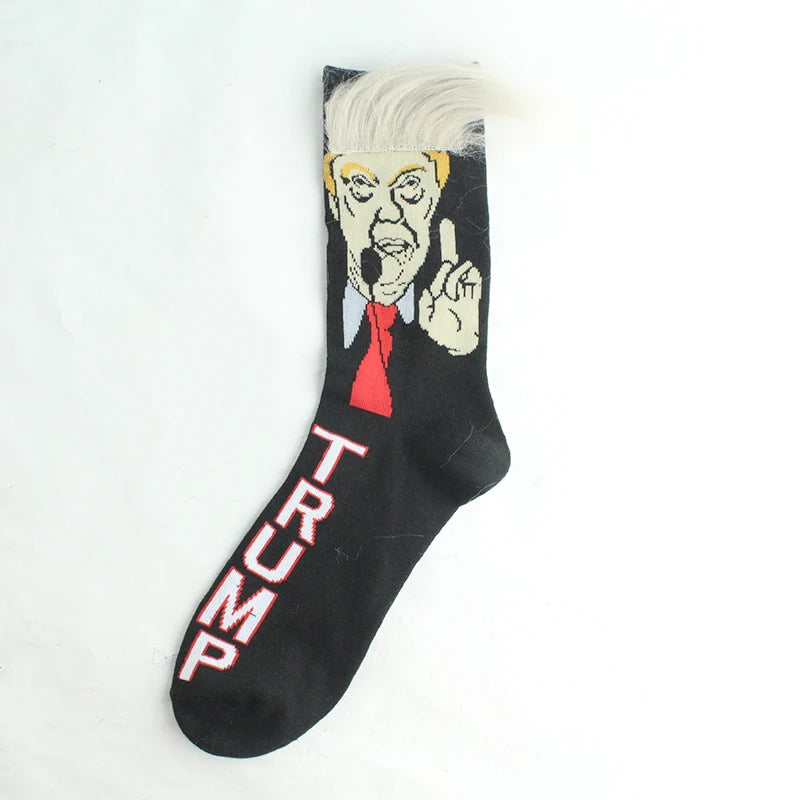 2024 President Donald Trump Spoof Funny Socks Men Women Character Abstract 3D Fake Hair Trump Crew Sokken Homme