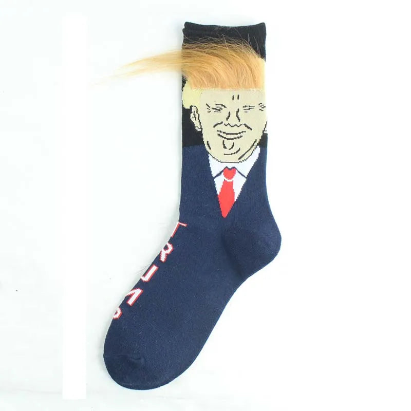 2024 President Donald Trump Spoof Funny Socks Men Women Character Abstract 3D Fake Hair Trump Crew Sokken Homme