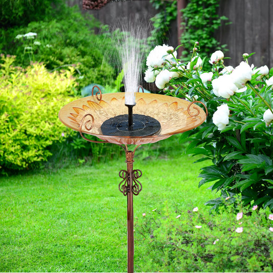 Tall Yellow Glass Bird Bath, Outdoor Garden Wild Birdbath, Freestanding Bowl, Metal Stake