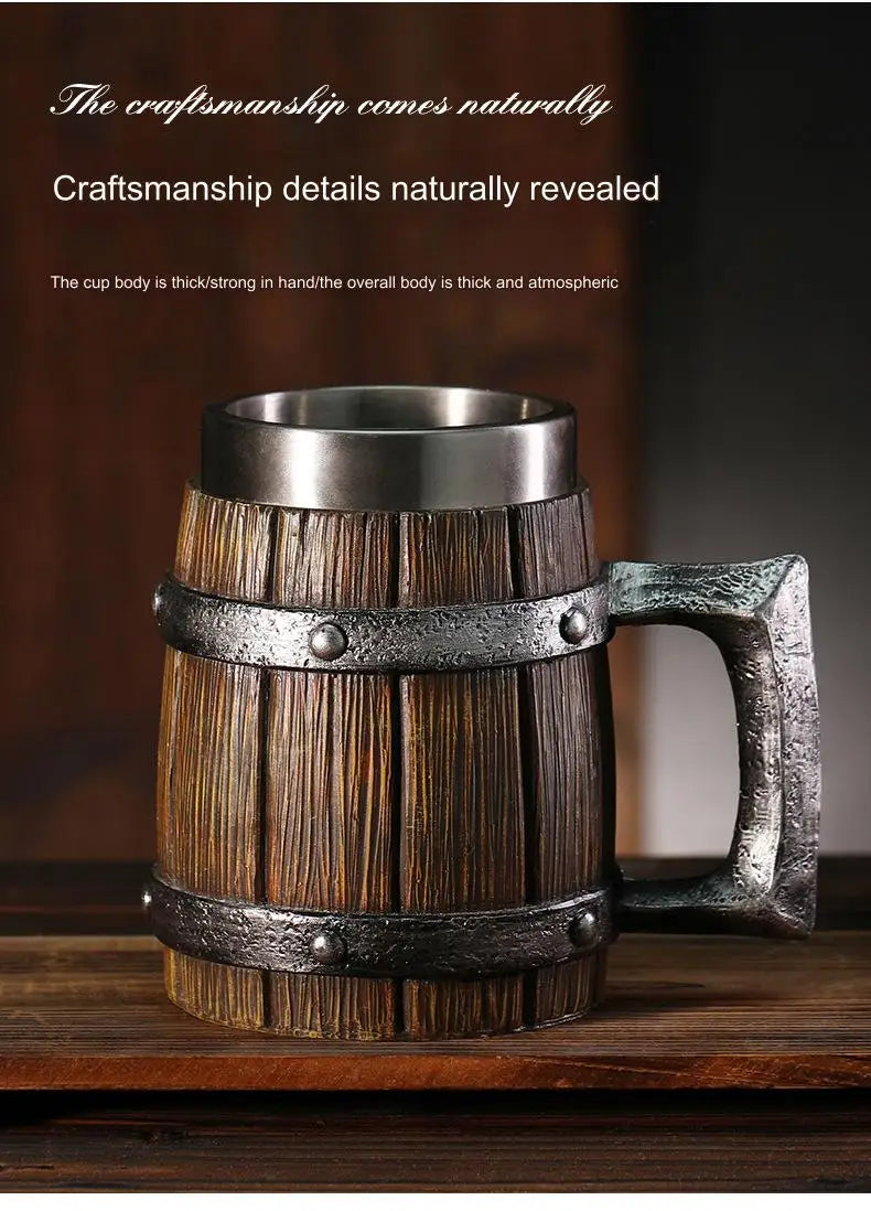 Hot-selling Wooden Barrel Beer mug , Large-capacity  Coffee mug Water bottle ,Handmade Oak with stainless steel