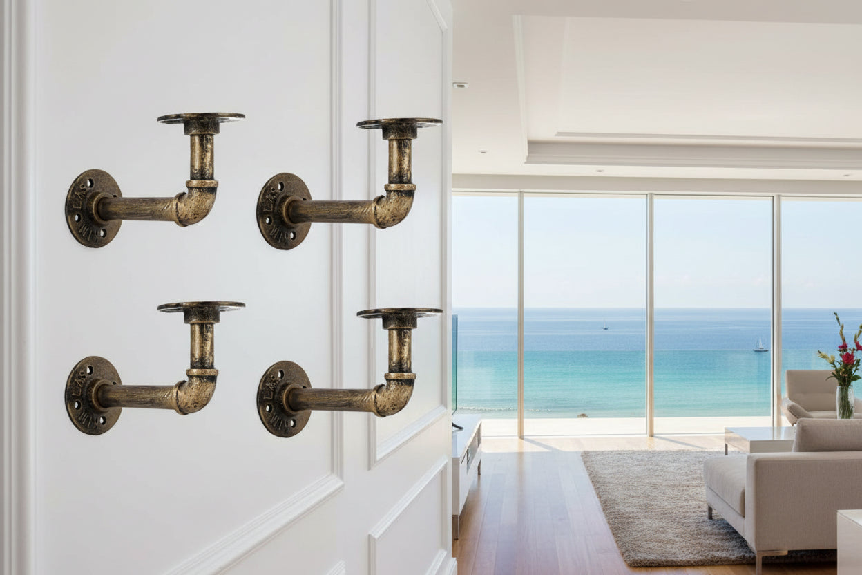 4PCS Pipe Floating Shelf Bracket Industrial Pipe Shelf Bracket Mounting Bracket Storage Racks Decor Bronze